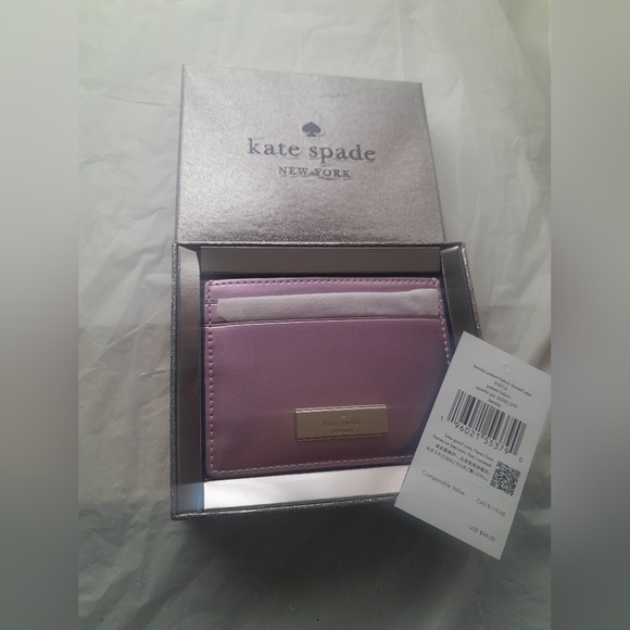 New Kate Spade Kenzie Cardholder In Quartz Pink Metallic Color NWT & Gift Box - Picture 7 of 16